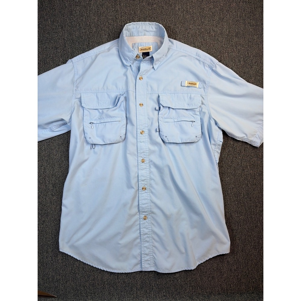 Magellan Sportswear Mens Large Blue Short Sleeve Fishing Shirt Dri-Release Vent